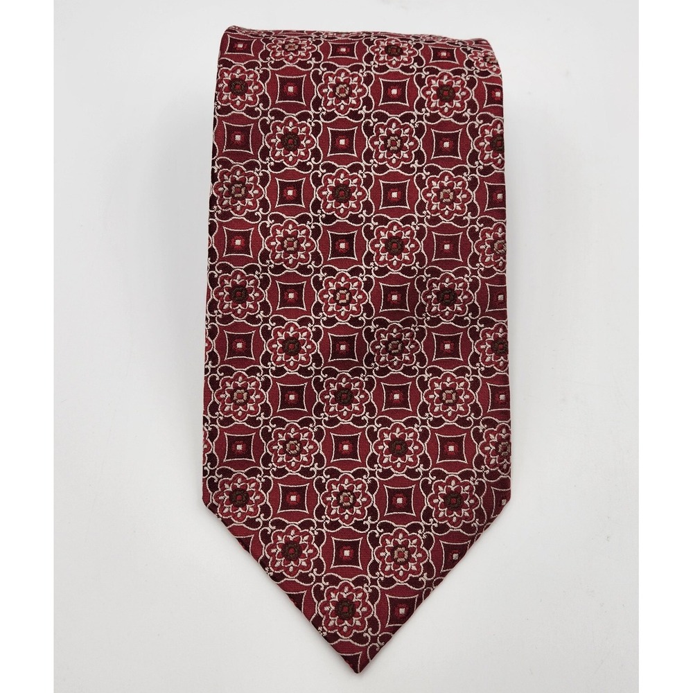 JoS. A. Bank Pointed Neck Tie Mens One Size Red Printed 100% Silk Formal Classic